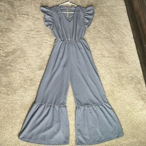 Monteau, medium, dusty blue jumpsuit with pockets